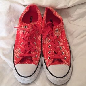 Converse orange paisley like shoes